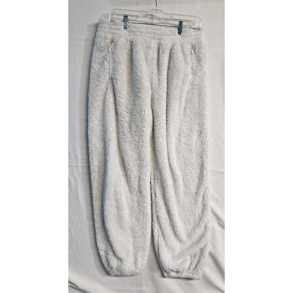 Offline by Aerie Fluffy Sherpa Jogger Pants Off White Zip Pockets Size Large